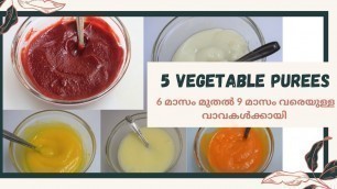 '5 Vegetable Purees for 6 - 9 Month old babies Malayalam | 6 month baby food Malayalam |'