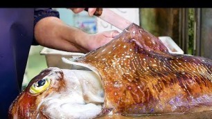 'Japanese Street Food - GIANT CUTTLEFISH Sashimi Seafood Okinawa Japan'