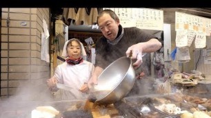 'AUTHENTIC Japanese STREET FOOD Tour of Sunamachi - Tempura, Oden, Yakitori, Sake | Tokyo, Japan'