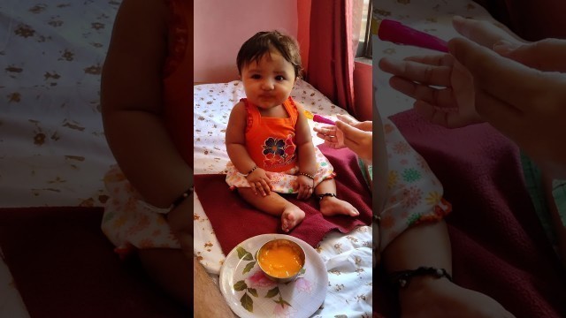 '#6months old baby eating mango juice#Aamras'