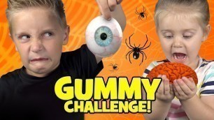 'Halloween Gummy Food Challenge! Brains Eyes & Freaky Halloween Candy!'