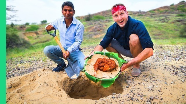 'RARE Indian Desert Food! Cooking Underground Rajasthani Style! (Khad Lamb)'