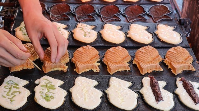 'Japanese Street Food - MACHA TAIYAKI Fish shaped Cake Pastry Kyoto Japan'