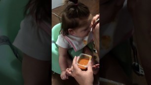 '6 month old baby has to put her hair in a pony tail to eat her lunch!!!'