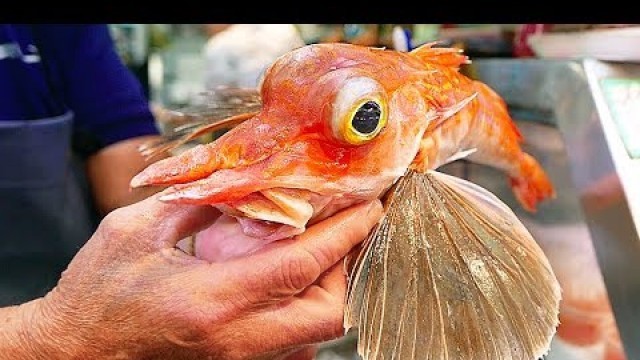 'Japanese Street Food - ORANGE FLYING FISH Sashimi Okinawa Seafood Japan'