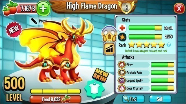 'Dragon City - High Flame Dragon LEVEL 500 MAX [Congratulation from Deus] 