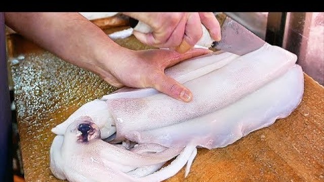 'Japanese Street Food - GIANT SQUID Fried Calamari Sashimi Okinawa Seafood Japan'