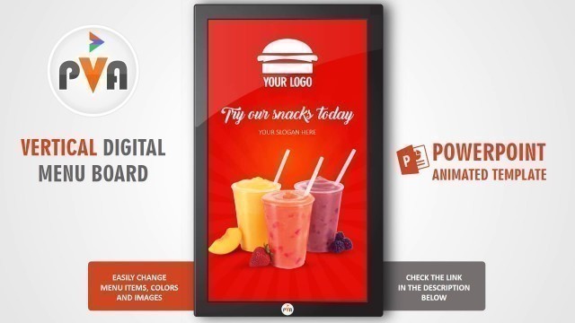 'Digital Signage PowerPoint Template - Food and Restaurant #3 (Vertical Digital Menu Board)'