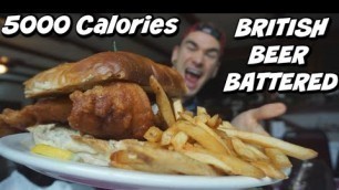 'ENGLISH FISH AND CHIPS SANDWICH CHALLENGE! Man vs Food - British Beer Batter'