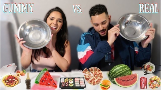 'GUMMY vs. REAL FOOD CHALLENGE *COUPLE\'S EDITION*'