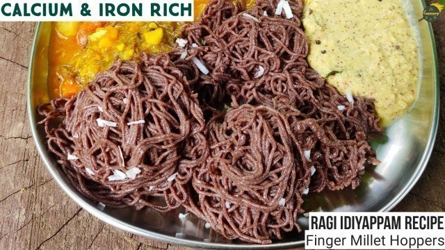 'Ragi Idiyappam Recipe | Iron Rich Recipes | Calcium Rich Recipes | Finger Millet Hoppers | Idiyappam'