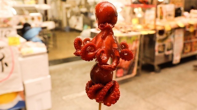 'Japanese Street Food - Baby Octopus Kuromon Osaka Japan'