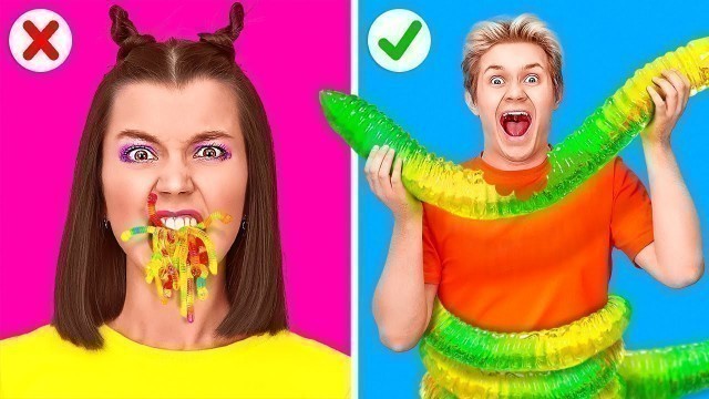 'GUMMY FOOD VS REAL FOOD CHALLENGE || Last To Stop Wins! Eating Giant Candy by 123 GO! FOOD'