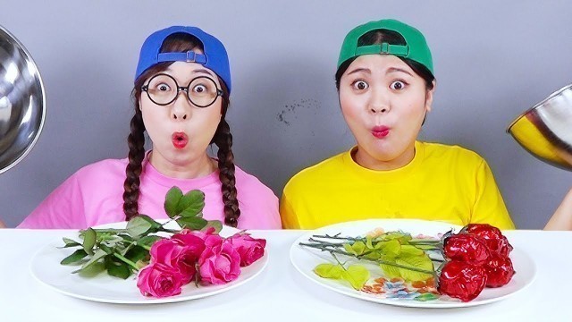 'REAL FOOD VS GUMMY CHOCOLATE FOOD CHALLENGE DONA'