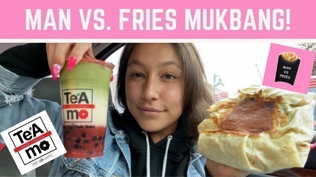 'Man vs. Fries, Mochi Donuts & Bubble Tea Mukbang - FOOD REVIEW! Big bites & burps. Hot Cheetos!!'