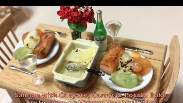 'Mini Salmon,Tiny potato Bake, Chayote & carrots. Miniature Meals Tiny food ep. 20'