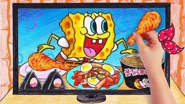 'SPONGEBOB Mukbang Eating TV Show Animation | Stop Motion Paper | Seegi English'