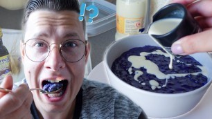 'FOREIGNER TRY FILIPINO FOOD first time!!! DUTCH eats pinoy breakfast \"UBE CHAMPORADO\"'