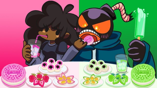 'FRIDAY NIGHT FUNKIN Green Food vs Pink Food - FNF ANIMATION MUKBANG'