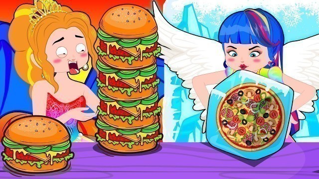 'Hot vs Cold Food Challenge! Extreme 100 Layers Of Burgers Mukbang Animation'