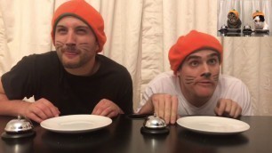 'JUST TWO CATS IN PUMPKIN HATS ASKING FOR FOOD WITH A BELL'