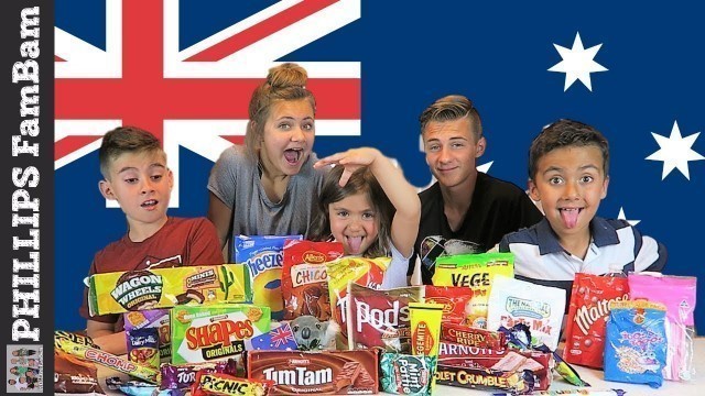 'AUSTRALIAN FOOD TASTE TEST | AMERICAN KIDS EAT VEGEMITE (WRONG WAY) PHILLIPS FamBam Challenges'