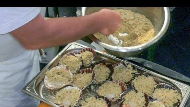 'Italy Street Food. Preparing Scallops \"Capesante\" and Clams'