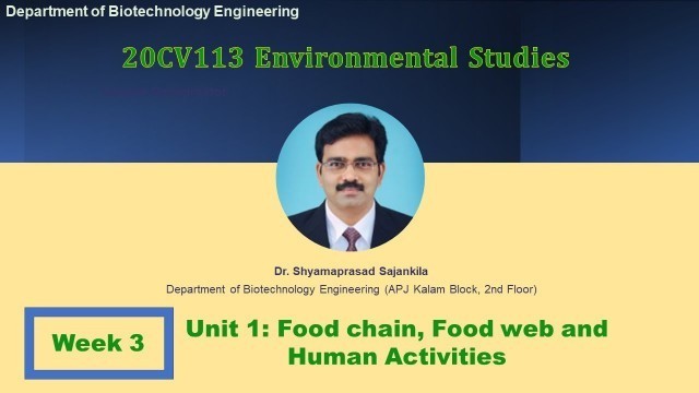 'Week 3 - Unit I - Food chain, Food web and Human Activities [Dr. Shyamaprasad Sajankila]'