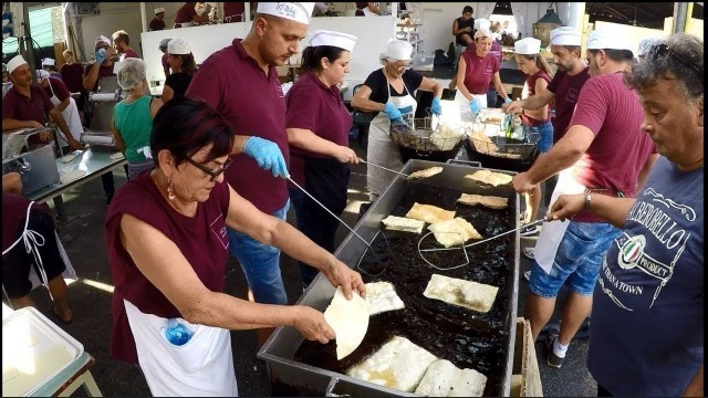 'Italian Street Food. Cooking the Fried Dough \'Friciula\' with Lard'