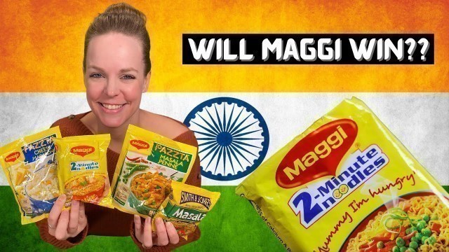 'Indian instant noodle challenge!! 5 noodles and 3 flavors of MAGGI! Indian food reaction'