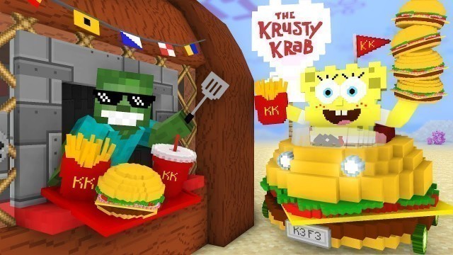 'Monster School: Work at The KRUSTY KRAB BURGERS Place! - Minecraft Animation'