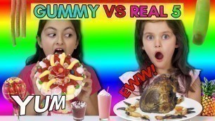 'Real vs Gummy Food Challenge Part 5! Kids React to GROSS REAL FOOD -Cows Heart, Crab Claws!'