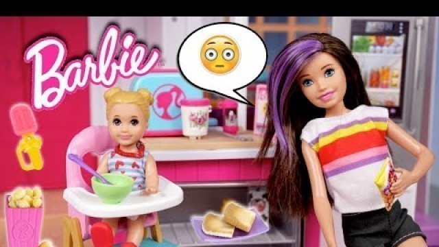 'Barbie Doll Babysitting Routine - Making Miniature Food with NEW Barbie Toys'