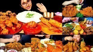 'ASMR EATING SPICY MUTTON BIRIYANI, BADAM CHICKEN, PRAWN CURRY | INDIAN FOOD MUKBANG |Foodie India|'