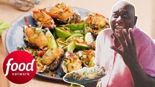 'Ainsley Prepares DELICIOUS Spicy Fried Oysters With Pickled Cucumber | Ainsley\'s Market Menu'