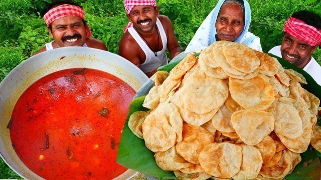 'Famous Puri and Chola Aloo Mashala Dum Recipe by Grandmother | Village Food | villfood Kitchen'